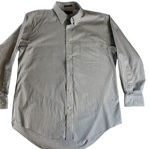 Lands End Button Down Shirt 16.5 32 Cotton Oxford Striped No Iron Mens